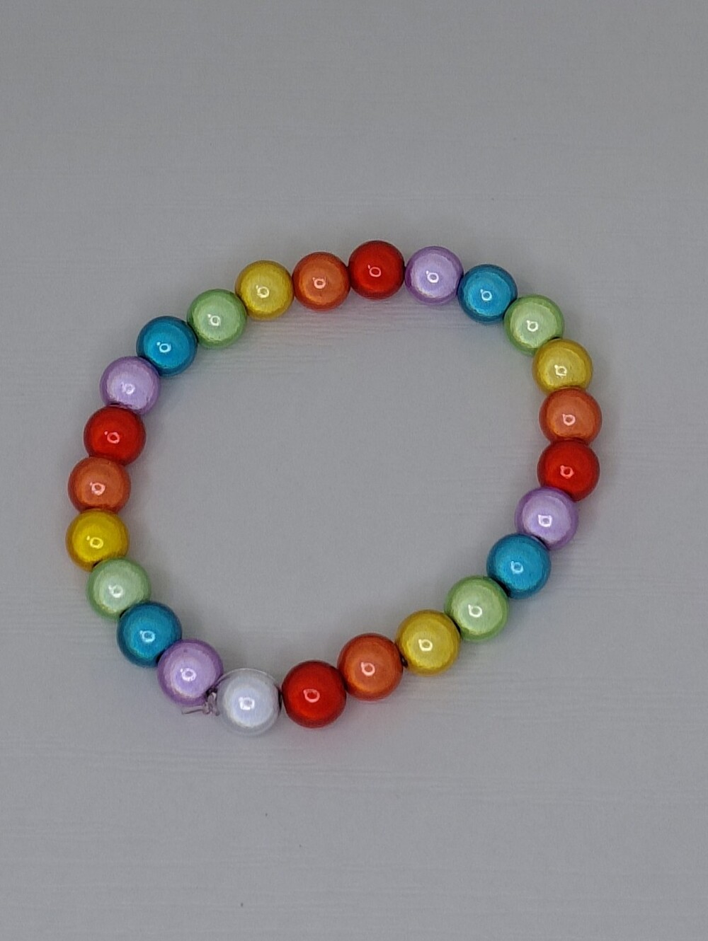 Hand Made Stretch Rainbow Bead Bracelet - Multicolor 7 Inches - Picture 5 of 11